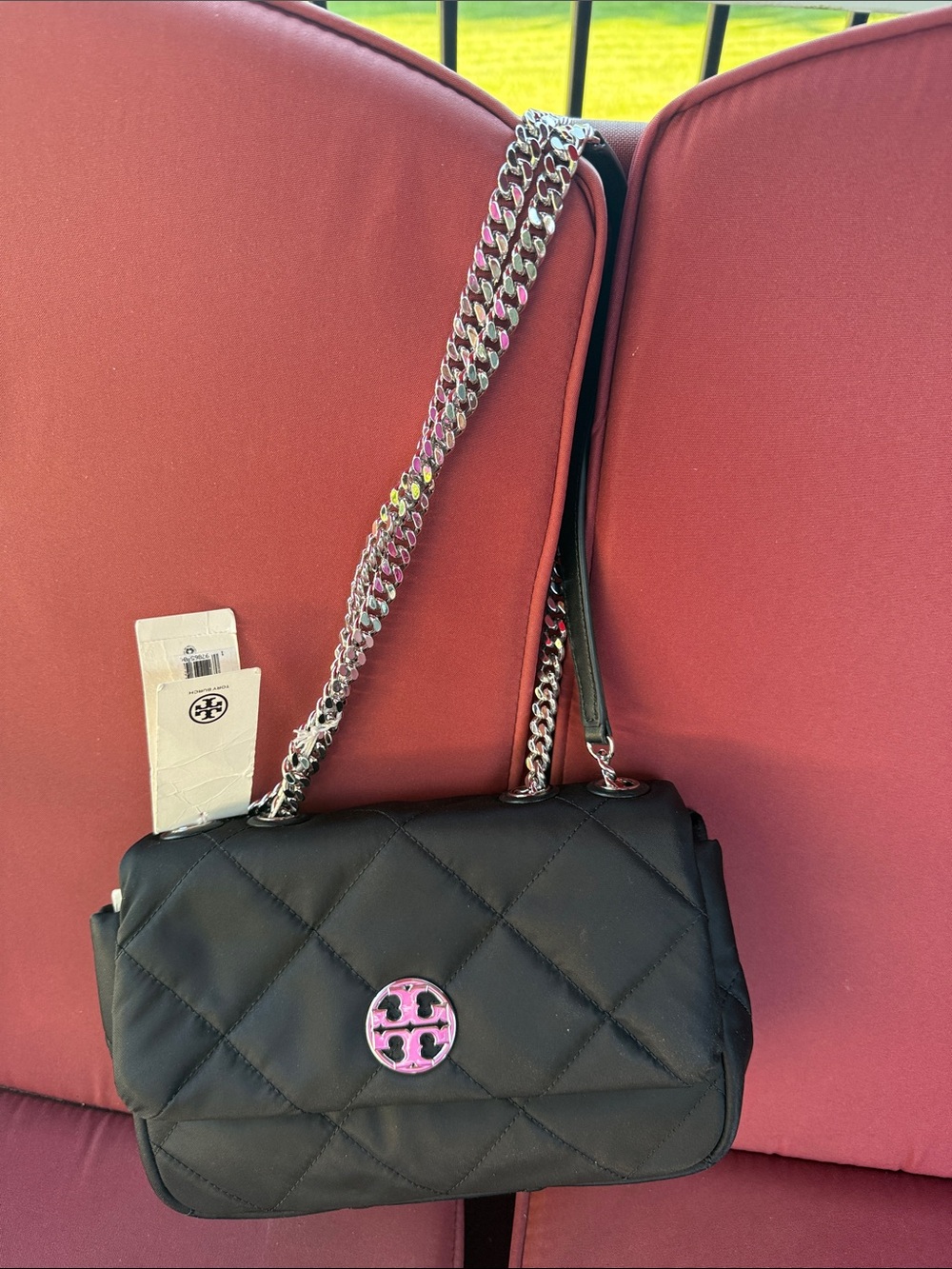 NWT. Tory Burch Willa Nylon Small Adjustable Shoulder Bag Black